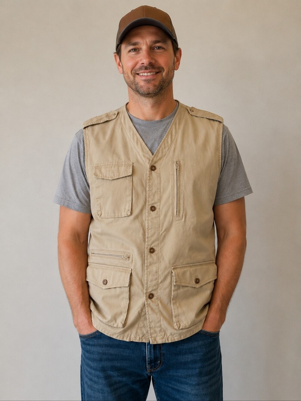 Orvis XXL Tan Utility Vest Fishing Hunting Safari Multi Pocket Cotton Outdoor